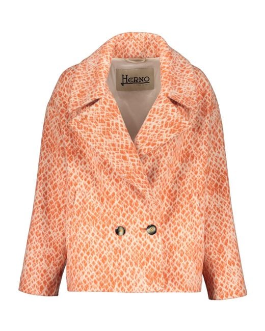 Herno Orange Cropped Double-Breasted Coat