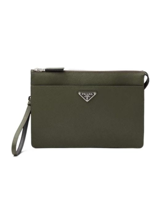 Prada Green Saffiano Leather Pouch for men