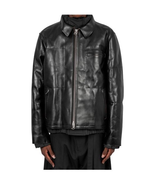 Sacai Black Relaxed Leather Jacket for men