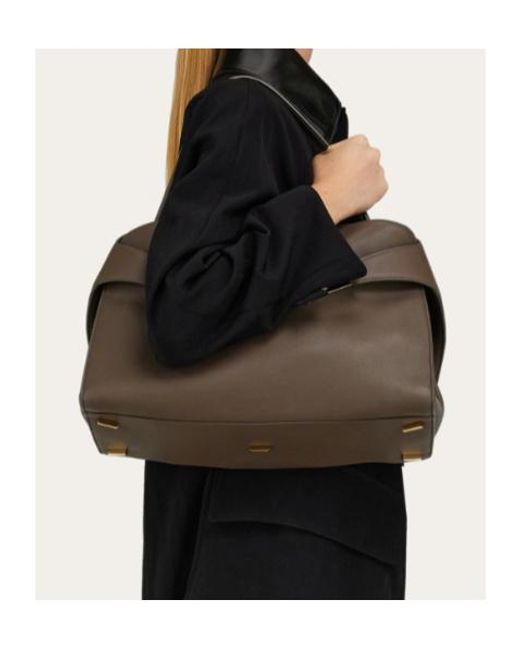 Ferragamo Brown Hug Soft Bicolor Shoulder Bag (L)