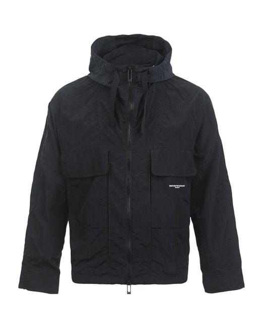Emporio Armani Blue Utility Hooded Jacket for men