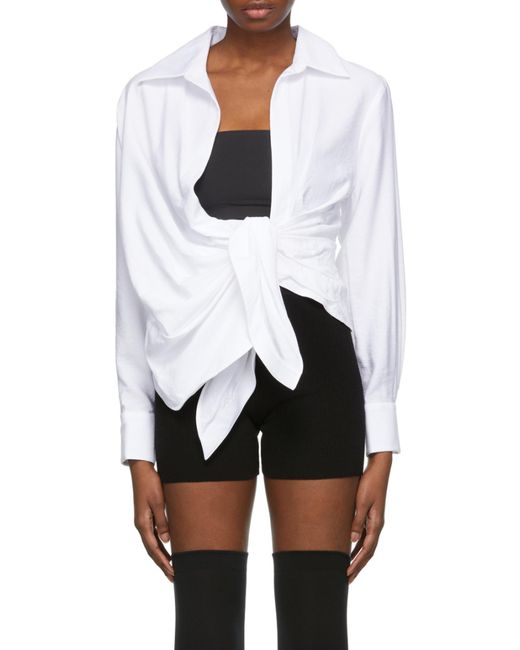 Jacquemus White Bahlia Tie-Up Detailed Blouse