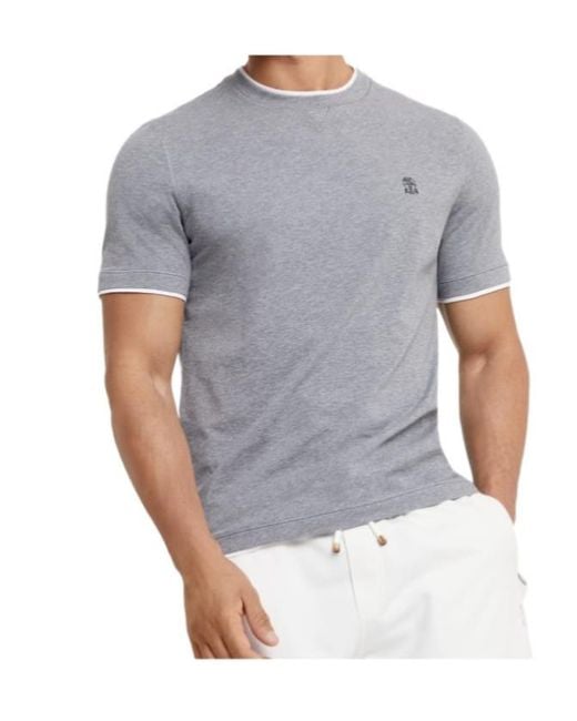 Brunello Cucinelli Gray Logo Embroidered Layered T-Shirt for men