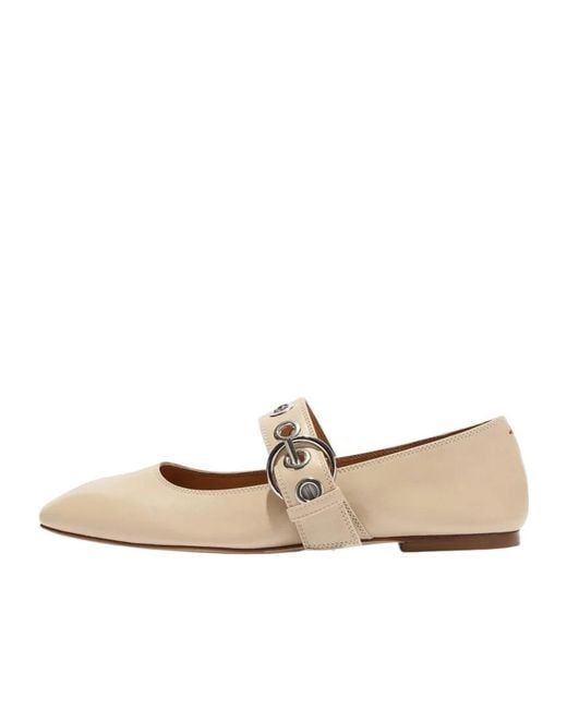 Aeyde Natural Buckle-Strap Ballet Flats
