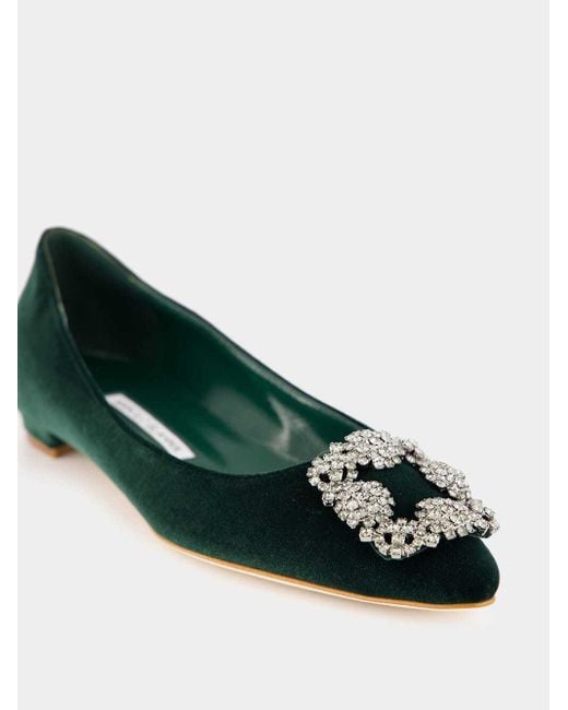 Manolo Blahnik Green Round Toe Flat Shoes