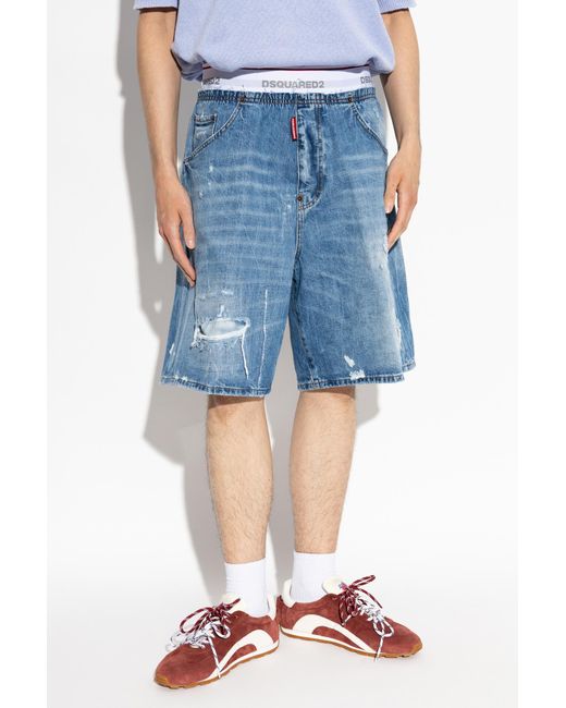 DSquared² Blue Surfer Distressed Bermuda Shorts for men