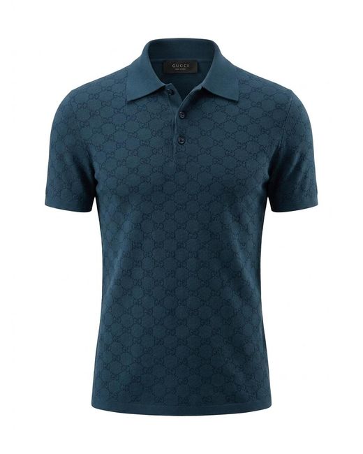Gucci Blue Technical Gg Jacquard Fabric Polo Shirt for men