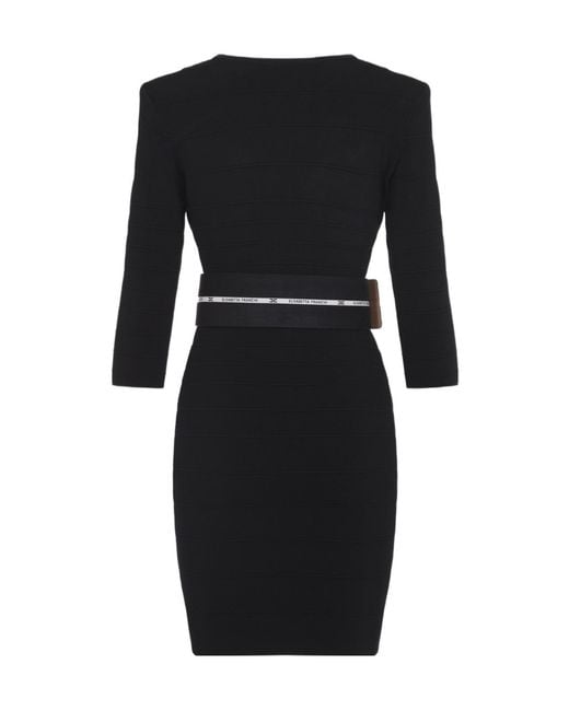 Elisabetta Franchi Black Knitted Belted Mini Dress