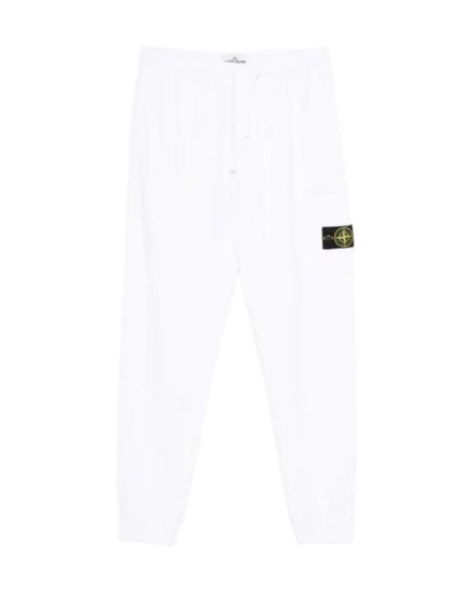 Stone Island White Drawstring-Waist Trousers for men