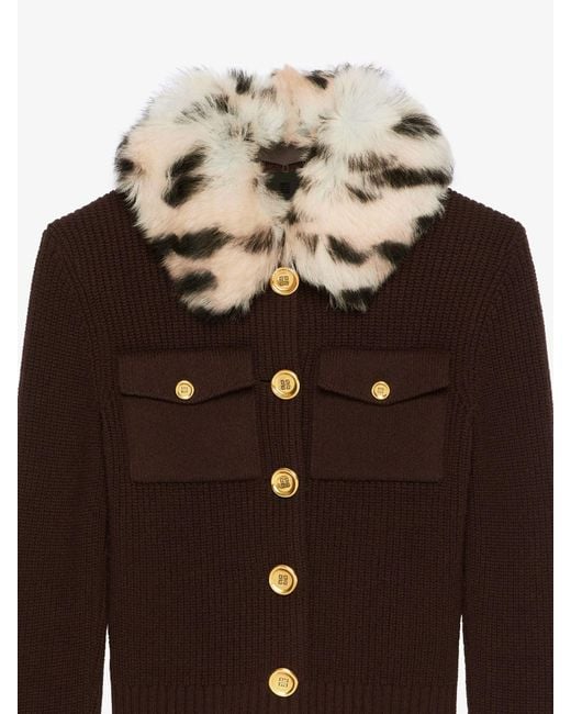Givenchy Brown Fur Collared Button-Up Cardigan