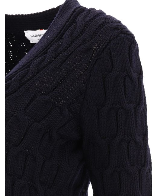 Thom Browne Black Cable Knitted V-Neck Cardigan
