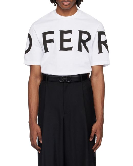 Ferragamo White Cotton T-Shirt With All-Over Logo Print for men