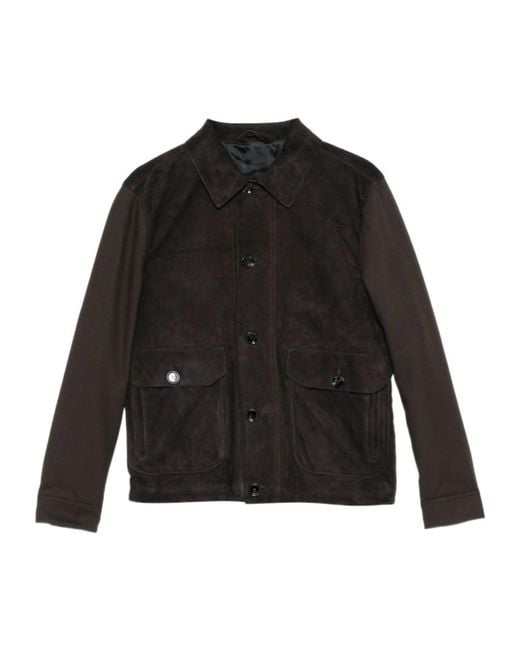 Brioni Black Collared Leather Jacket for men