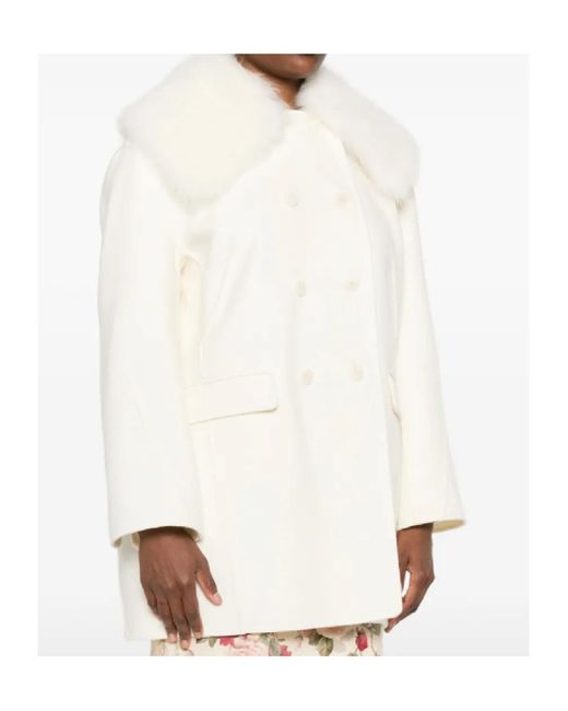 Ermanno Scervino White Shearling-Trim Double-Breasted Coat