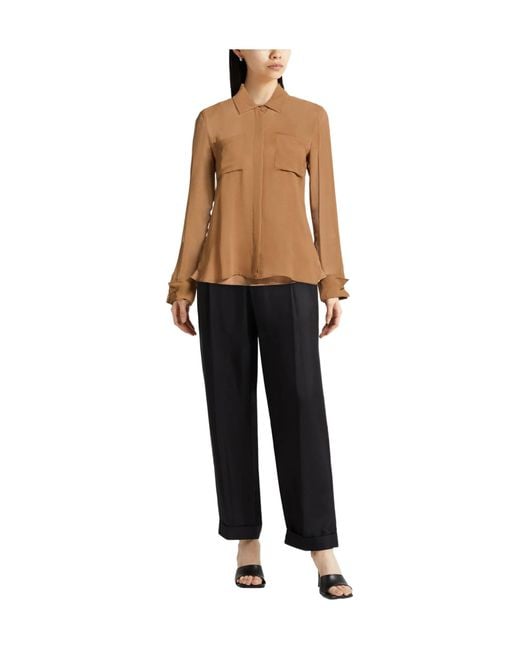 Max Mara Brown Solid-Color Chiffon Shirt