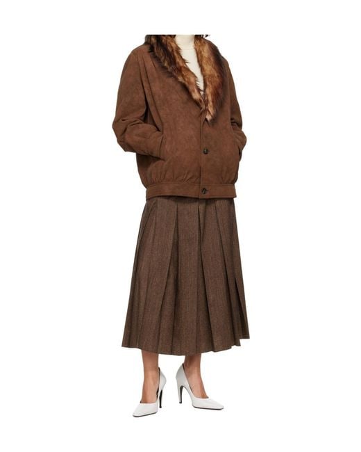 MM6 by Maison Margiela Brown Faux-Fur Collar Sports Jacket