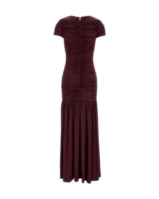 ROTATE BIRGER CHRISTENSEN Purple Ruched Short-Sleeve Maxi Dress