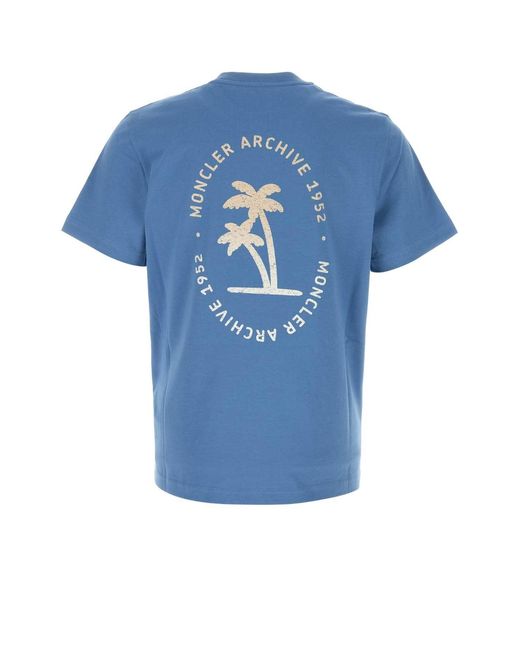 Moncler Blue Palm Tree Printed Pocket Crewneck T-Shirt for men