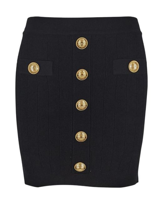 Balmain Blue Button Embellished Knitted Mini Skirt
