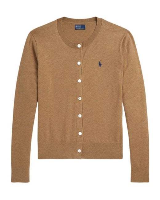 Polo Ralph Lauren Brown Logo Embroidered Crewneck Cardigan