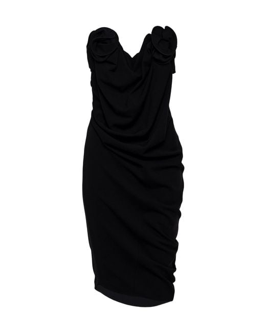 Magda Butrym Black Floral-Applique Draped Midi Dress