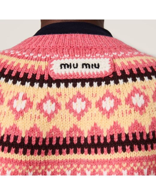 Miu Miu Red Wool Fair Isle Cardigan