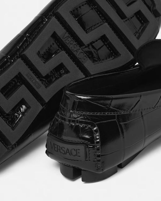 Versace Black Embossed Drivers Loafers for men