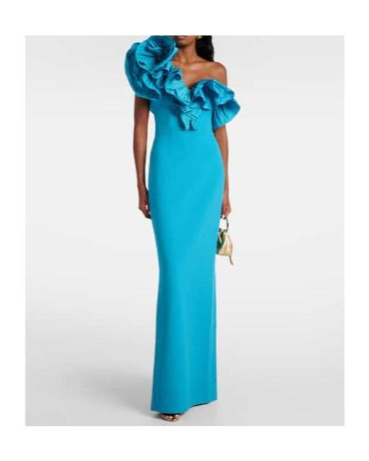 Rebecca Vallance Blue Ella Ruffled One-Shoulder Gown