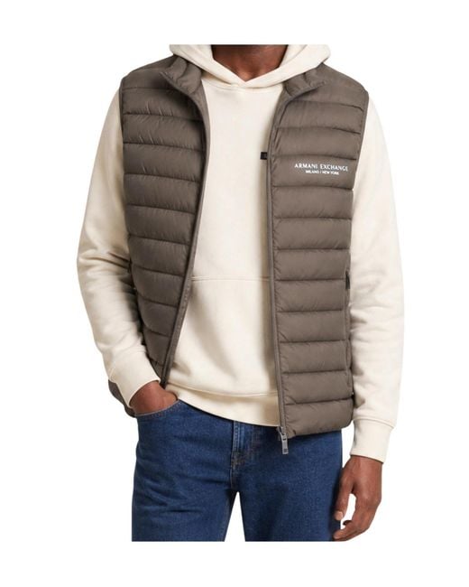 ARMANI EXCHANGE Gray Full Zip Sleeveless Down Jacket for men