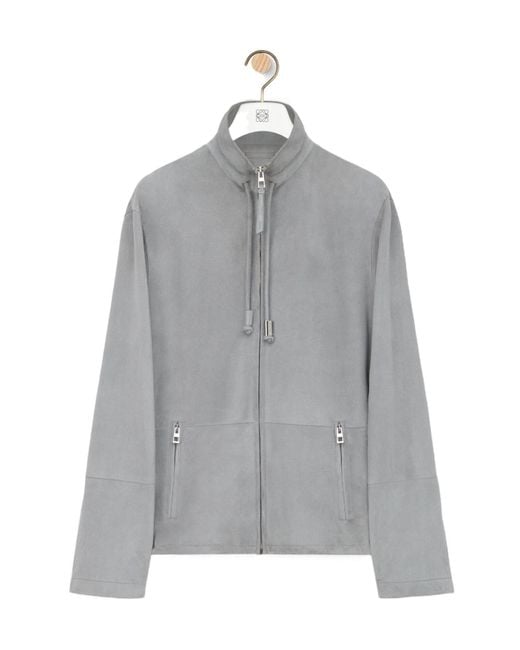 Loewe Gray Long-Sleeved Leather Jacket for men
