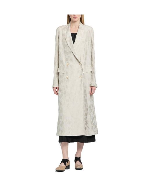 Uma Wang White Jacquard Ruched-Detail Double-Breasted Coat