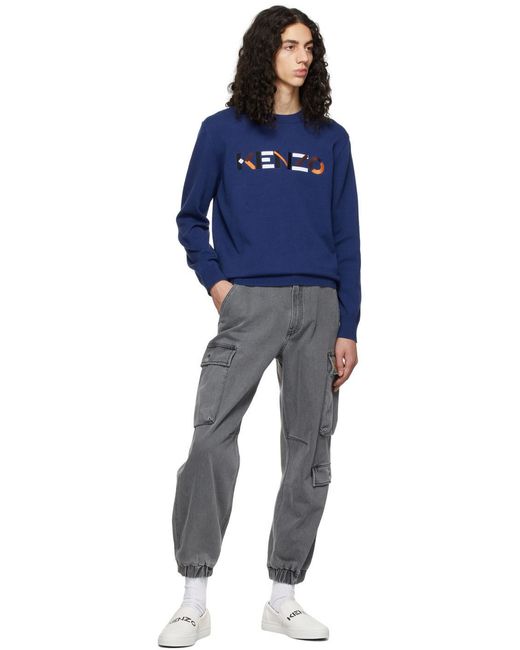 KENZO Blue Logo-Lettering Jumper for men