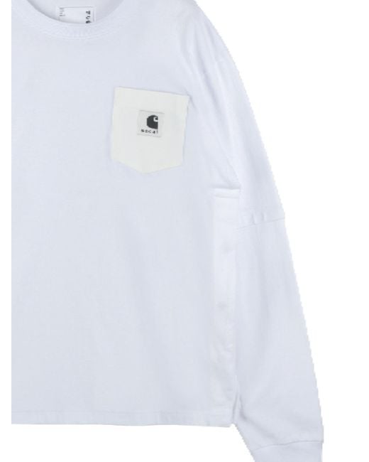 Sacai White X Carhartt Wip Logo Patch Crewneck Sweatshirt for men