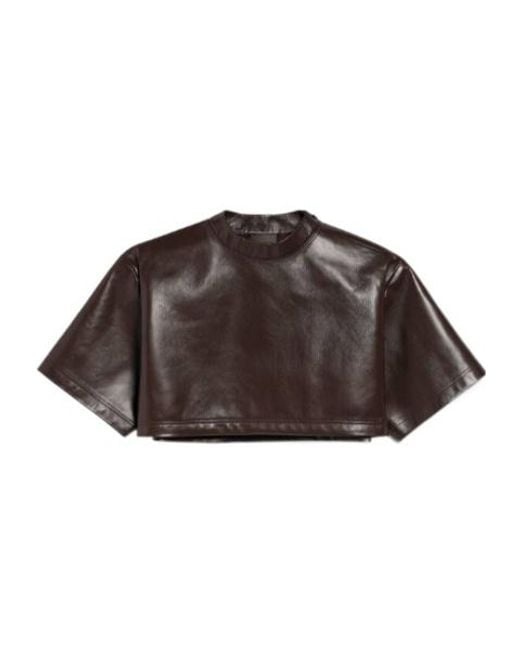 Balenciaga Brown Cropped Leather Top