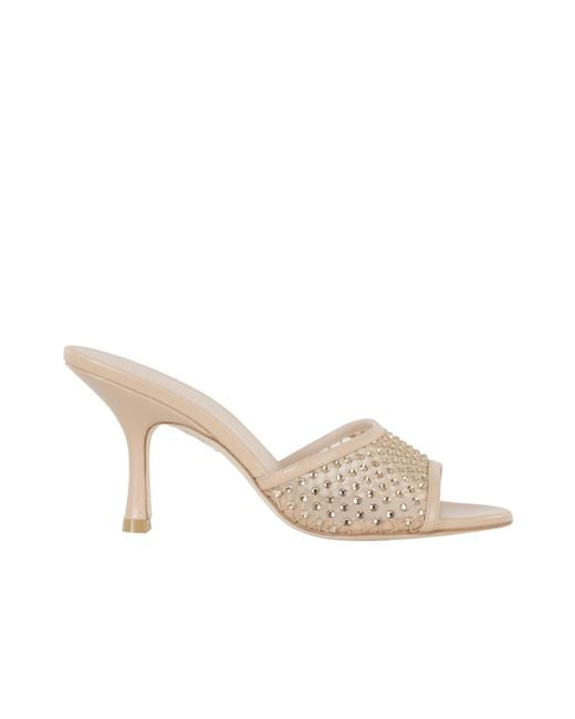 Stuart Weitzman White Embellished Slip-On Mules