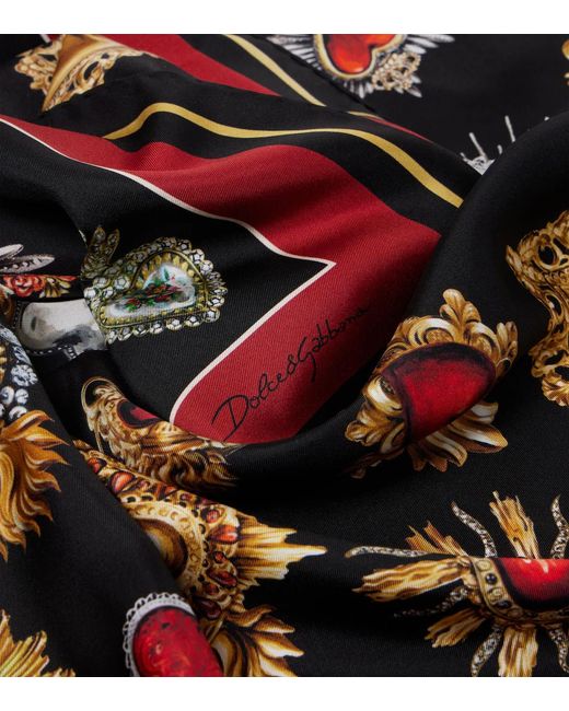 Dolce & Gabbana Black Printed Silk Twill Scarf
