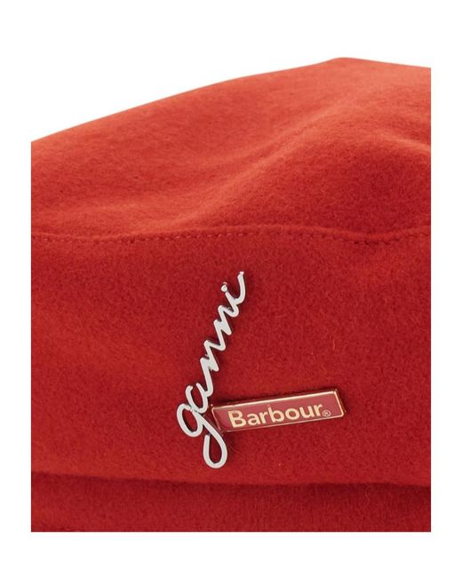 Barbour Red Logo-Brooch Beret