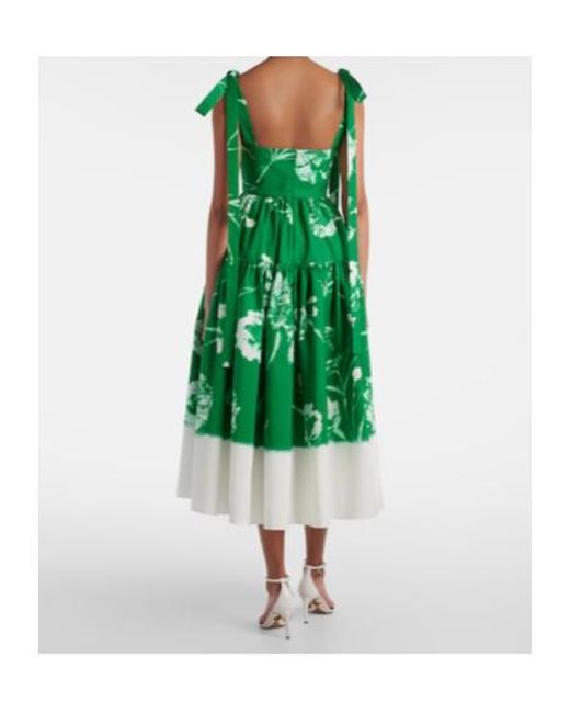 Erdem Green Floral Cotton Poplin Midi Dress