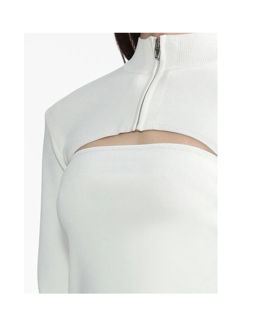 Juun.J White Turtleneck Zip-Up Sweater