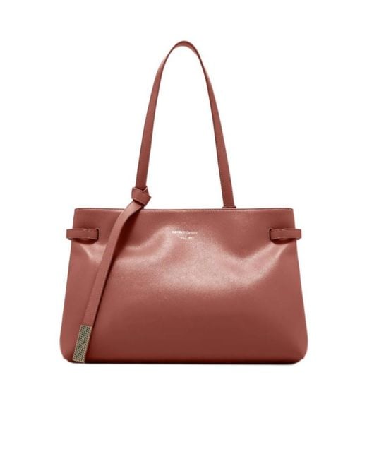 Emporio Armani Red Strap-Detail Leather Shoulder Bag