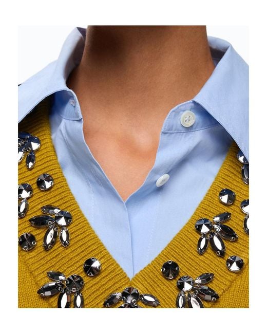 Pinko Yellow Crystal-Embellished V-Neck Sweater