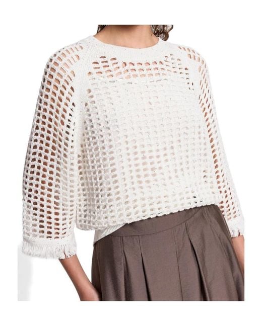 Peserico White Open-Knit Fringed Knitted Jumper