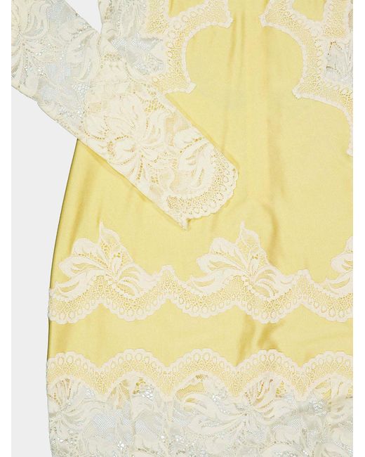 Rabanne Yellow Rabanne Long Sleeved Lace Jersey Maxi Dress