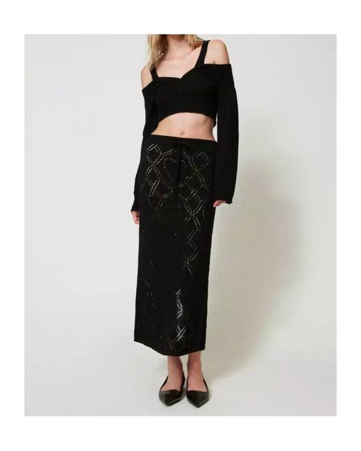 Twinset Black Pointelle-Knit Skirt