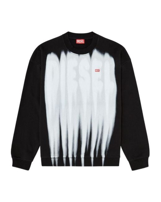 DIESEL Black Cotton Sweatshirt With Graphic Print for men
