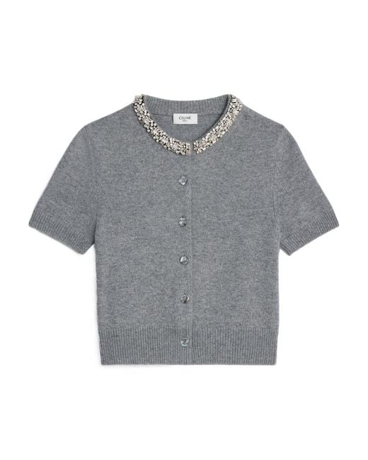 Céline Gray Embroidered Cropped Cardigan