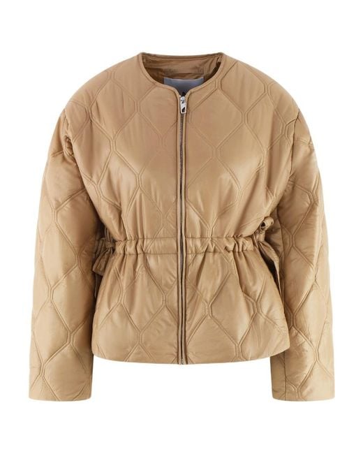 Ganni Natural Quilted Drawstring Zip-Up Jacket