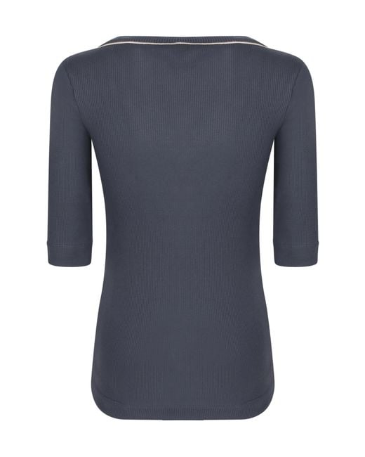 Brunello Cucinelli Blue Monili-Detailed Ribbed T-Shirt