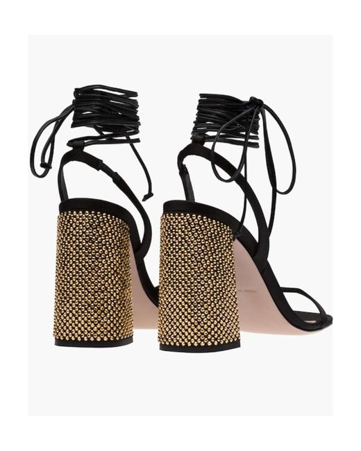 Miu Miu Black Ankle Tie-Fastening Embellished Sandals