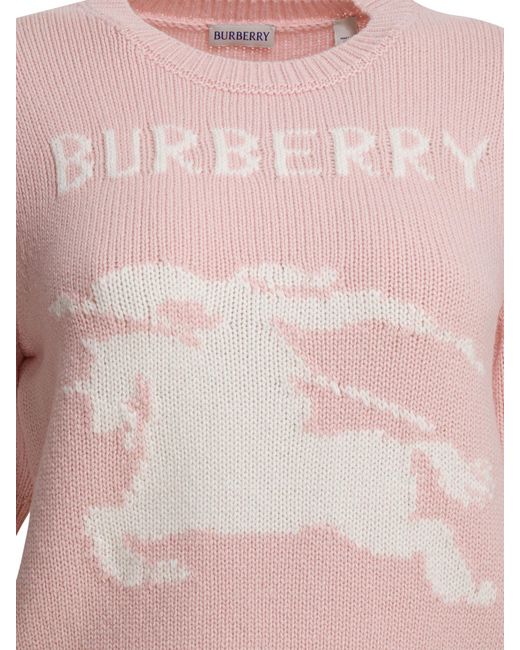 Burberry Pink Ekd Intarsia-Knit Short Sleeved Jumper